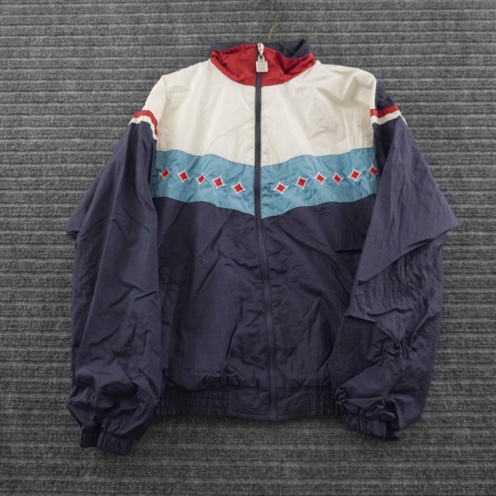 Vintage Wilson Windbreaker Jacket Mens M Navy Blue Colorblock Diamond Graphic